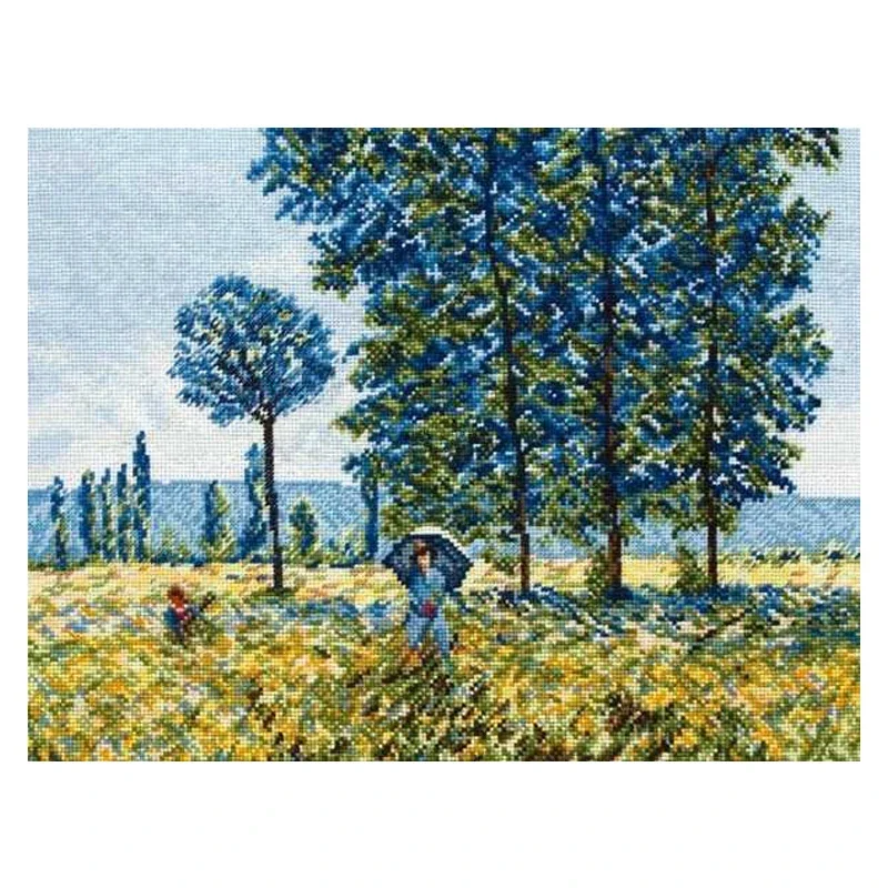 Amishop Gold Collection Counted Cross Stitch Kit Sunlight Effect Under The Poplars World Famous Painting Monet Maia 01073 OK