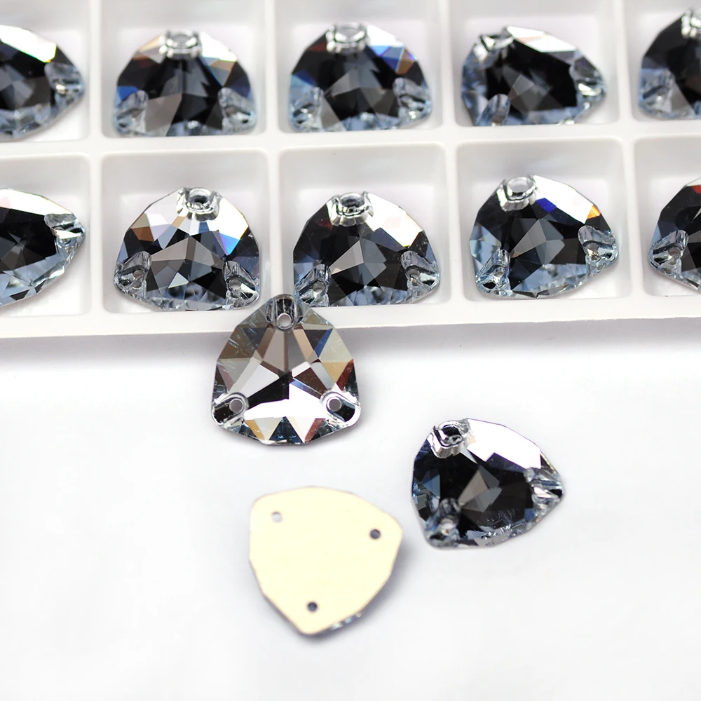 Light Sapphire Shiny Trilliant flatback glass sewing rhinestone 3 holes glass stone for DIY wedding dress Accessories