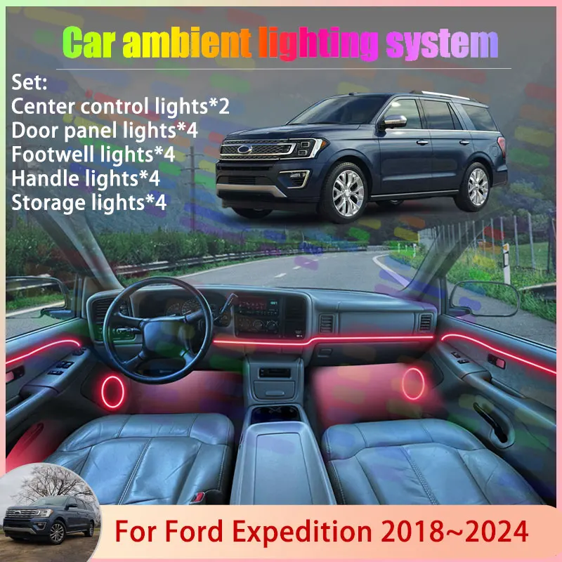 

Для Ford Expedition U553 MK4 2018 ~ 2024 2019 2020 2/18 в 1 автомобильный атмосферный светильник RGB абажур ансамбль стример атмосферный набор