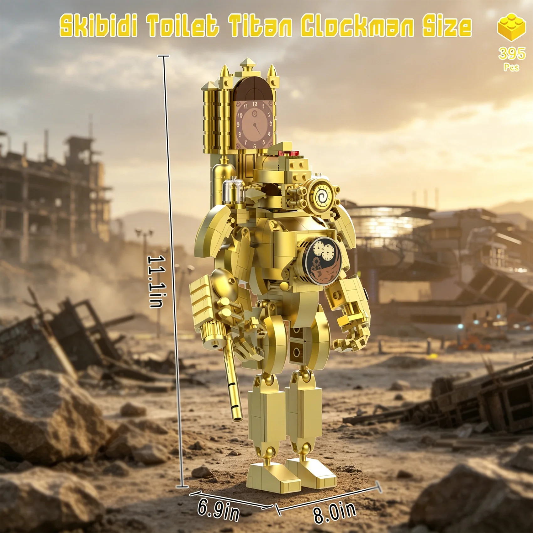 Skibidi Toilet Clearance Sale! Fast Shipping & Quick Delivery! Titan Clockman Building Blocks Set, 395Pcs Gold Titan Clockman Action Figure Model, Skibidi Toilet Series Collectible Construction Toy, DIY Assemble Bricks Gift for Kids Boys 8+