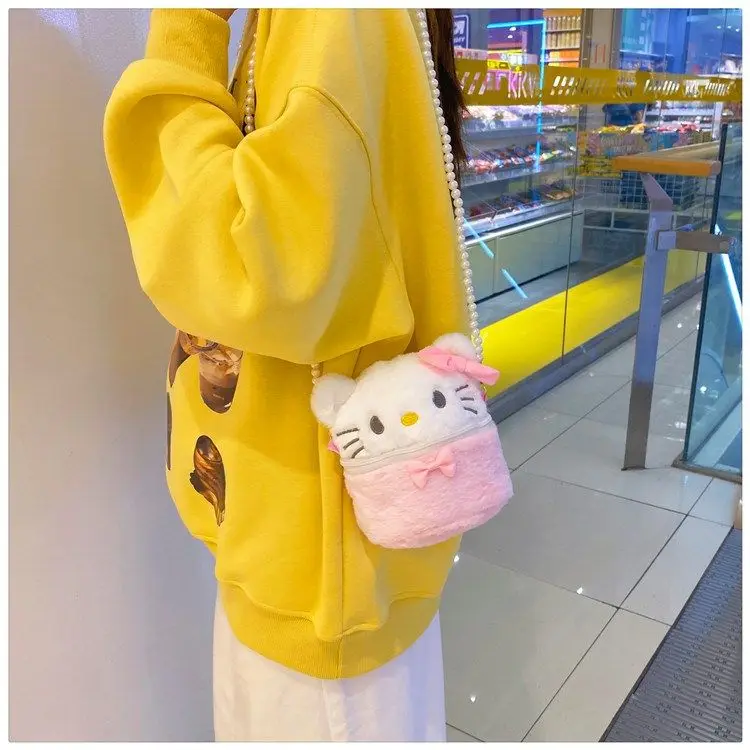 Sanrio Kuromi Melody Bag borsa rotonda con catena di perle Cinnamoroll Babycinnamoroll borsa portaoggetti per cuffie borsa portamonete in peluche