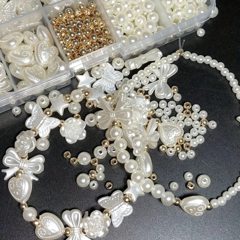 800pcs White Mixed Acrylic Pearl Polished Loose Beads Set Elegant for DIY Jewelry Decors Handmade Craft Jewelry Making Supplies