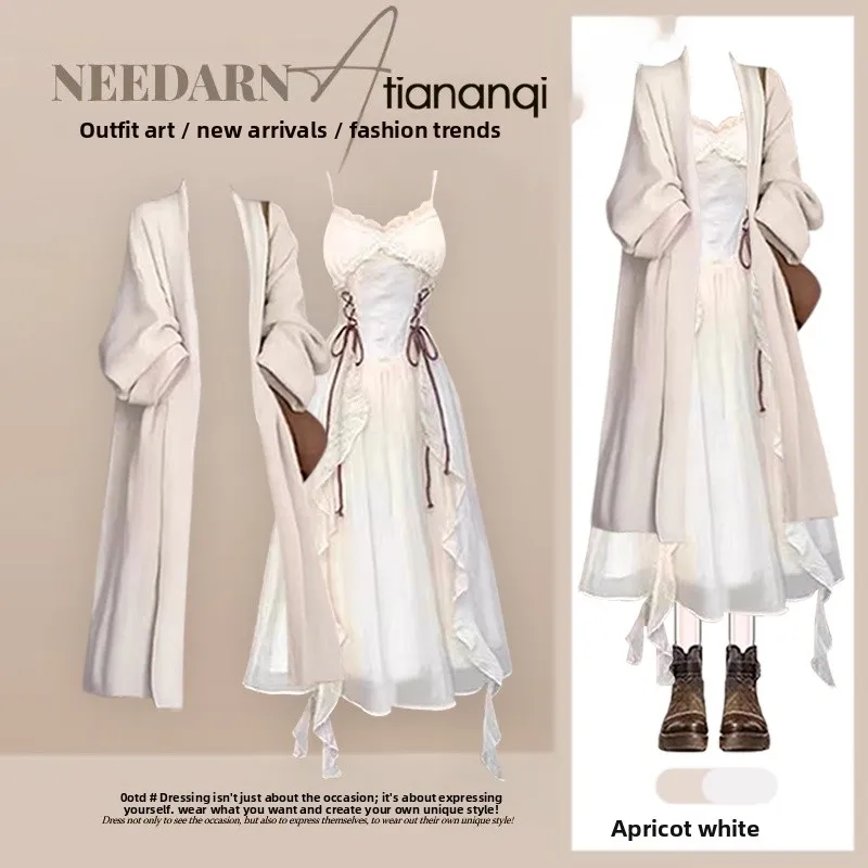 

Ele Autumn Set Women's Soft Cozy Waist-Cinching Slimming Cardigan Long Sve Dr Two-Piece Ensemble Casual Faion