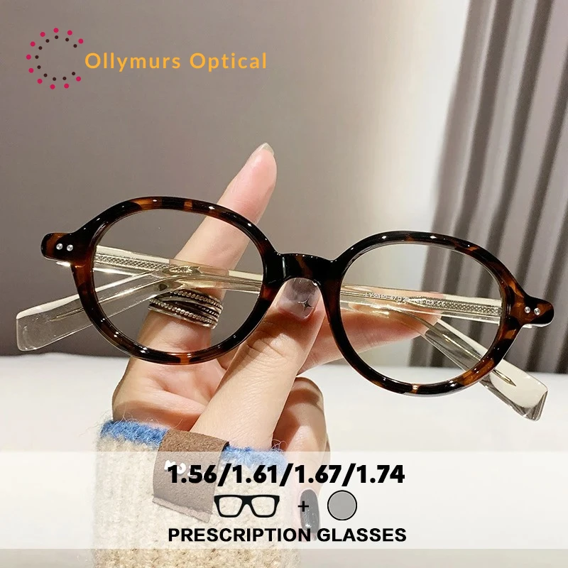 

OLLYMURS Anti Blue Light Prescription Glasses Women Retro Round Photochromic Progressive Reading Glasses Myopia Hyperopia Eyewea