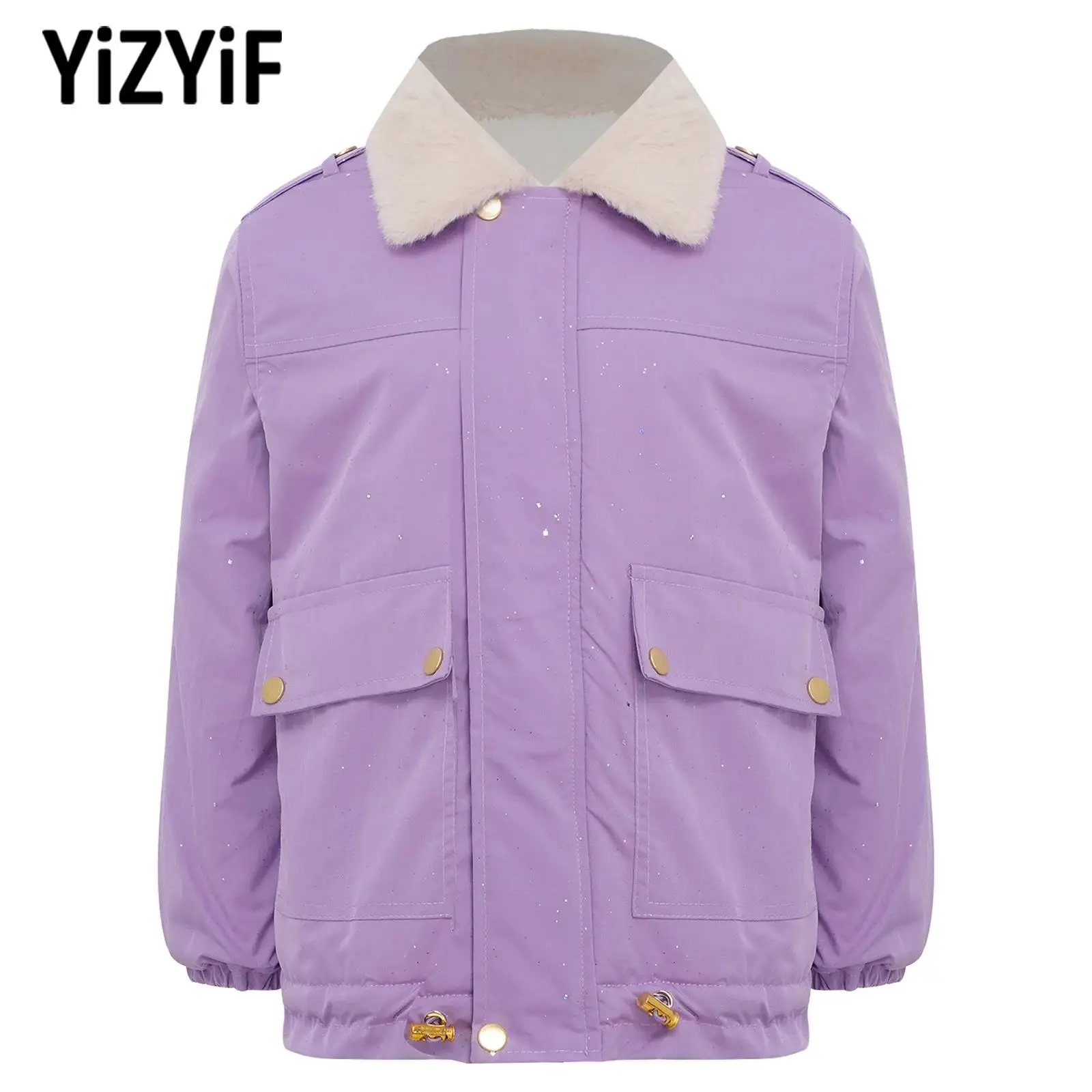 

Kids Warm Fleece Lined Glittery Jacket Thick Outerwear Girls Long Sleeve Zipper Coat for Teen School Outdoor Activities Costumes