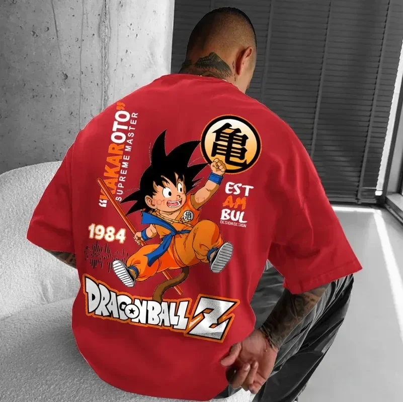 Anime Dragon Ball Z Youth Men Oversize T-shirt Goku Print Cosplay Summer Cotton Short Sleeve Top Casual Fashion Clothes Gift Man