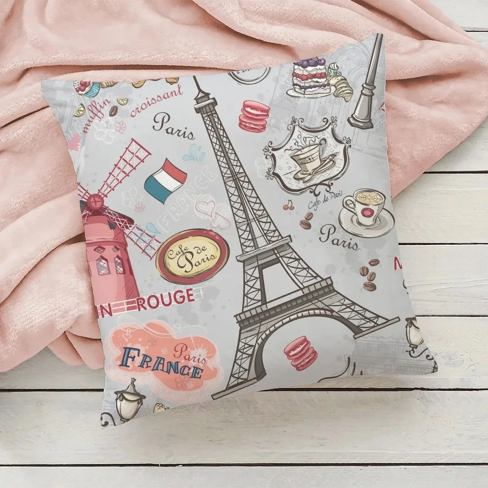 Eiffel Tower Printed Pillowcase Car Ornaments Office Living Room Sofa Home Pillowcase