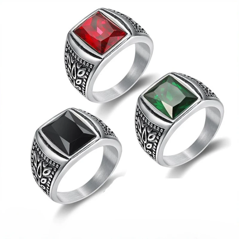 

CHUANGCHENG Vintage Stainless Steel Tulip Flower Style CZ Stone Men's Rings Size 7-13 Accessories Jewelry