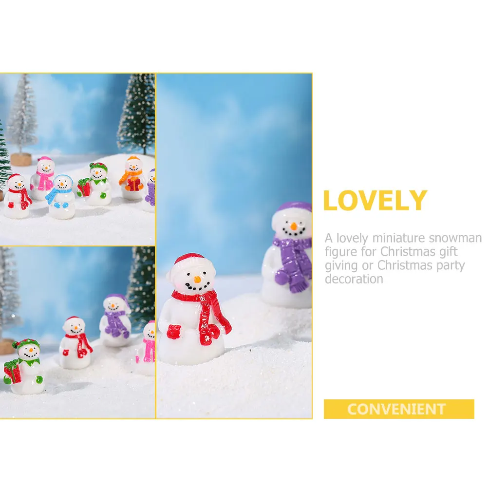 

6 Pcs Snow Scene Decorations Miniature Snowman Statue Resin Figures Christmas Indoor Ornaments Winter Accessories Xmas Gifts