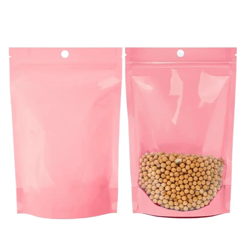 100pcs Pink/green/purple Macaron Colors Plastic Food Transparent Mylar Bags Pearlescent Stand Up Zipper Food Tea Nuts Powder Bag