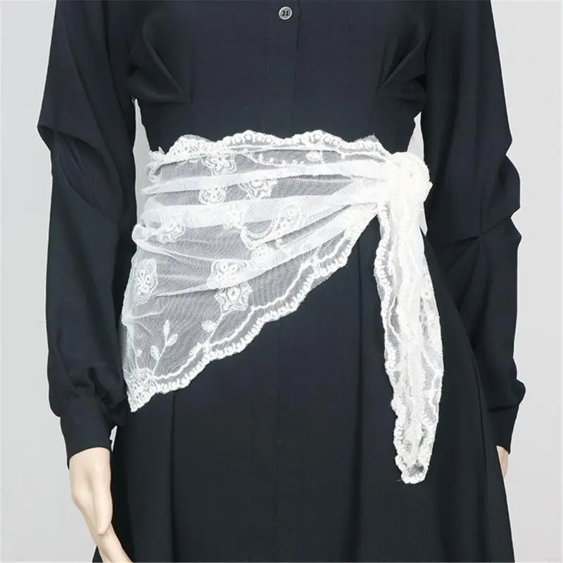 

Y3NE Women Elegant Floral Lace Triangular Layered Wrap Skirt Korean Mini Apron Skirt Corset Waist Belt Hip Covering Sarong