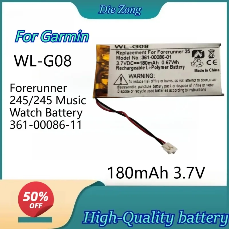 

High quality180mAh 3.7V 1WL-G08 Rechargeable Li-Polymer Battery for Garmin Forerunner 245/245 Music Watch Battery 361-00086-11