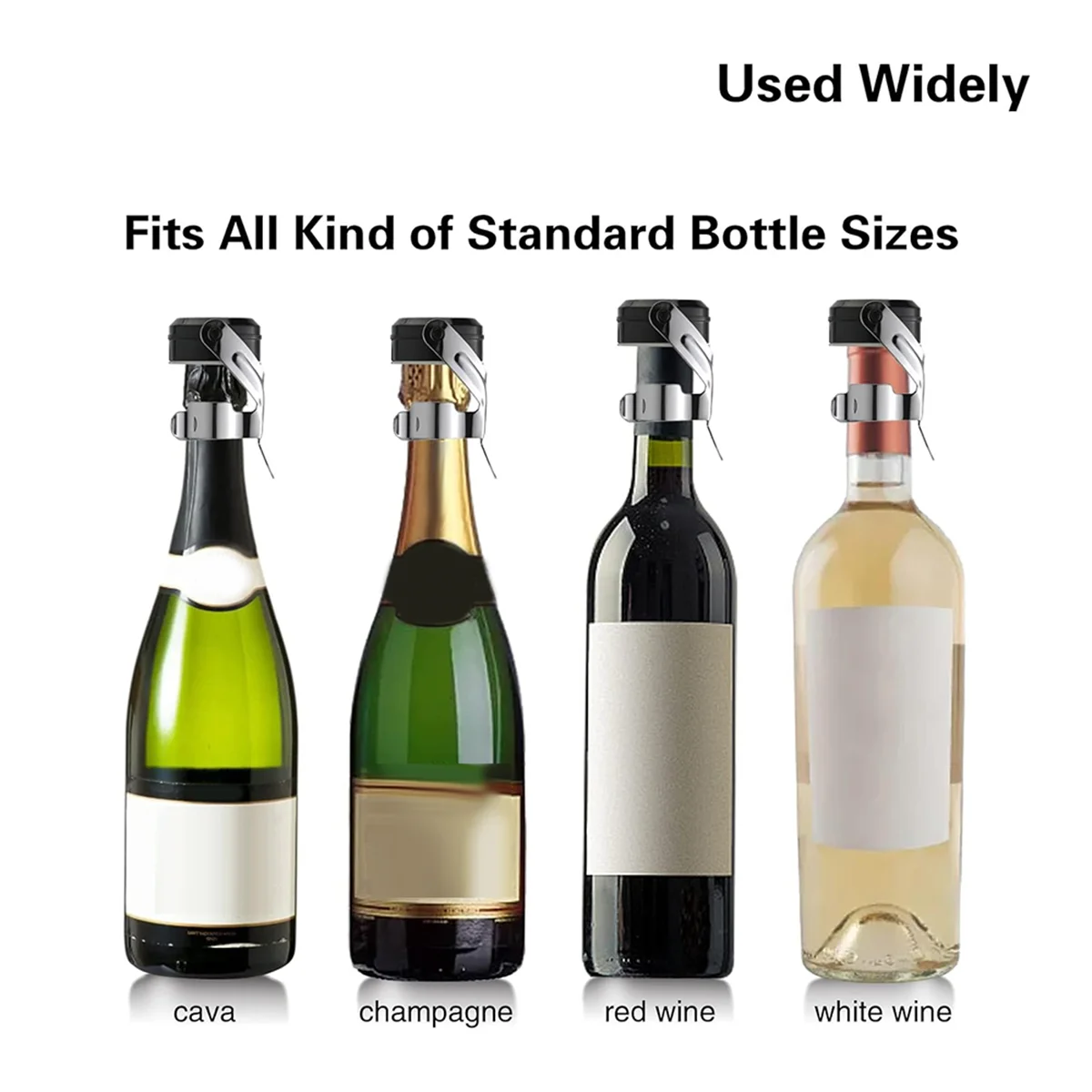 

Champagne&Wine Bottle Stoppers Stainless Steel , Leak Proof Keep Fresh Reusable Saver, Cork Suitable 4 Pack Silver LPY