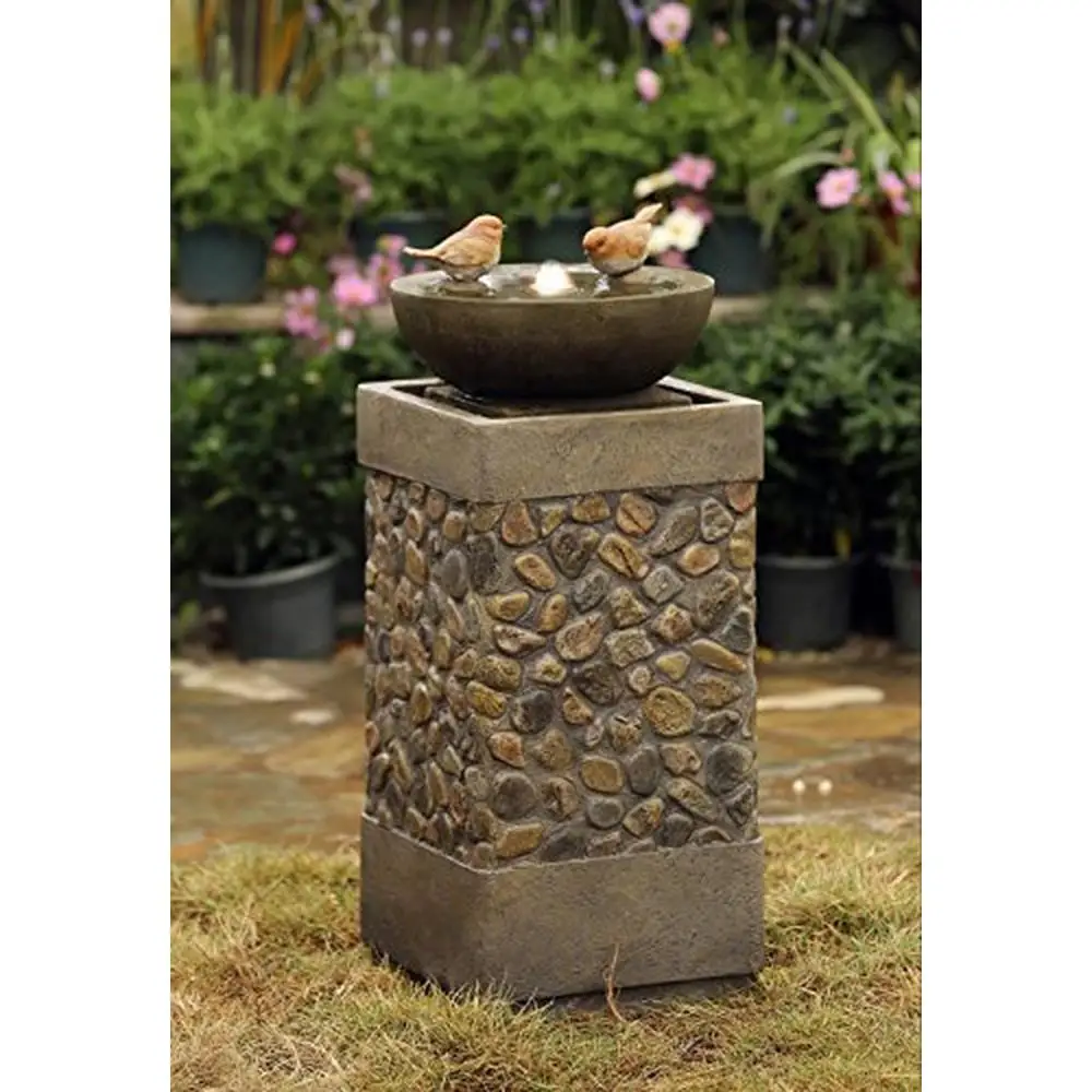

Birds Fountain with Two Layers and LED Light Outdoor/Indoor Use 11.8" x 11.8" x 28.7" Weatherproof & Durable Pump Included