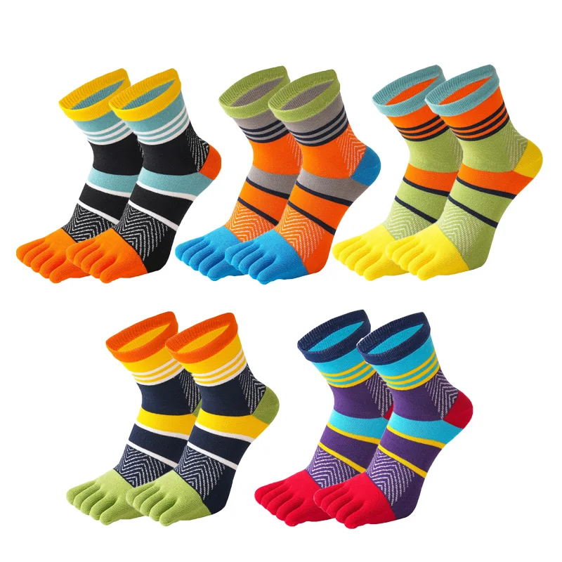 Fashions Fünf-Finger-Socken für Herren, Baumwolle, gestreift, bunt, Business, junges Kleid, lustig, weich, elastisch, schweißabsorbierend, kurze Zehensocken