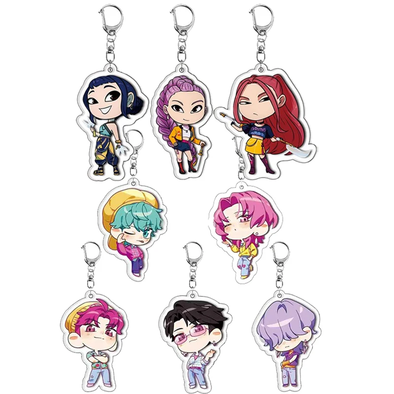 

Акриловый брелок для ключей Kpop Demon Hunters Huntrix, брелоки, кулон, фигурка Rumi Zoey Mira Saja, брелки для мальчиков, аксессуары, подарки