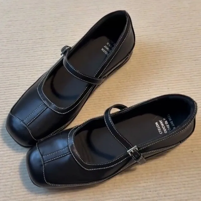

Retro Belt Buckle Mary Jane Shoes Women Fashion Sewing Design Square Toe Ballet Flats Light Comfortable Soft Sole Casual Shoes