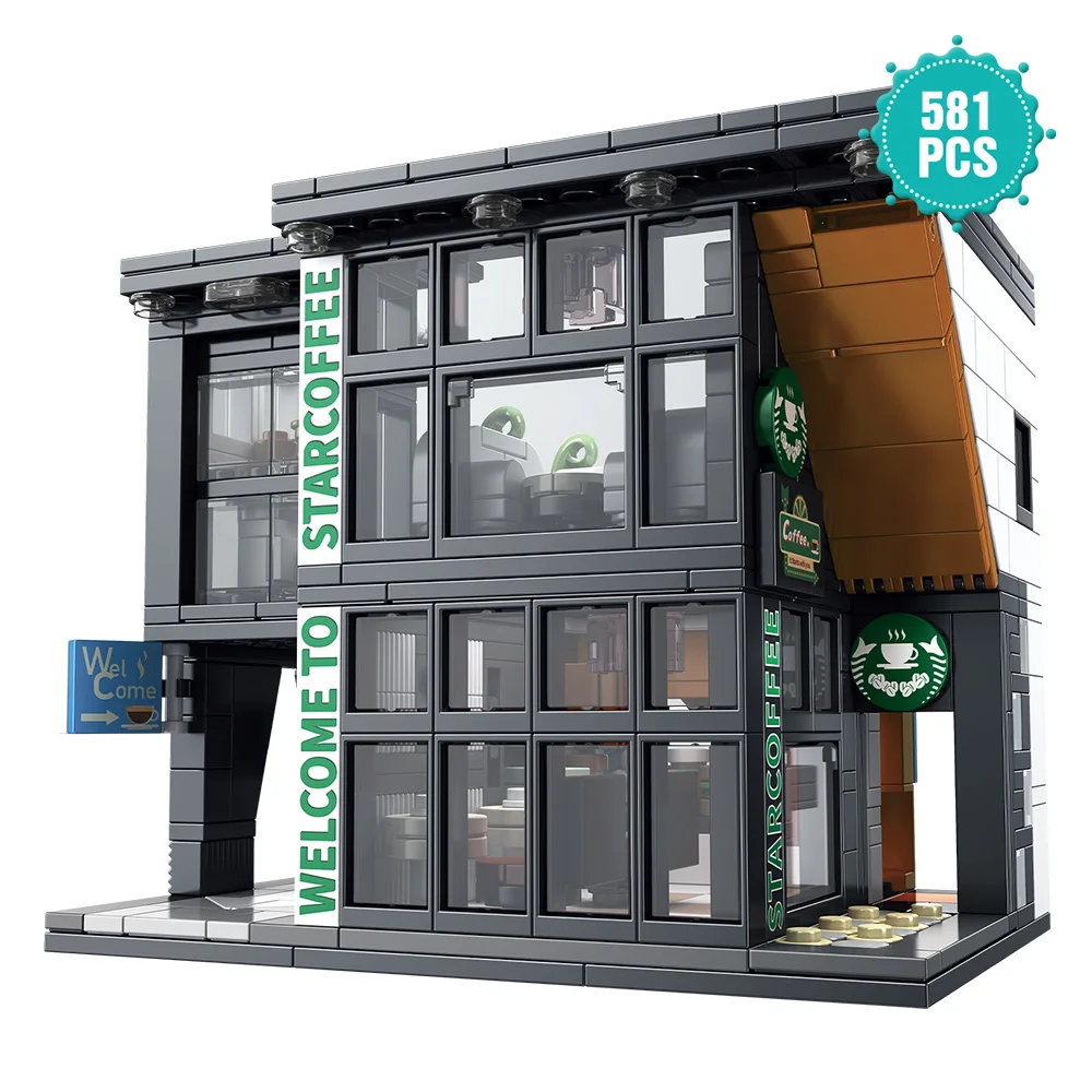 Coffee House Building Set City Street View Building Blocks Toy, Warm and Beautiful Environment Gift ,for 8-12 boy or girl,581PCS