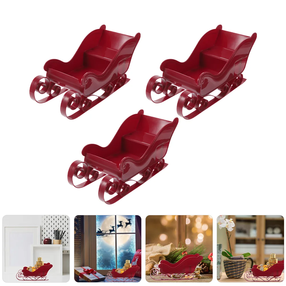 

3 Pcs Christmas Tree Decorations Sleigh Gift Model Delicate Adornment Mini Sled Red Ornament