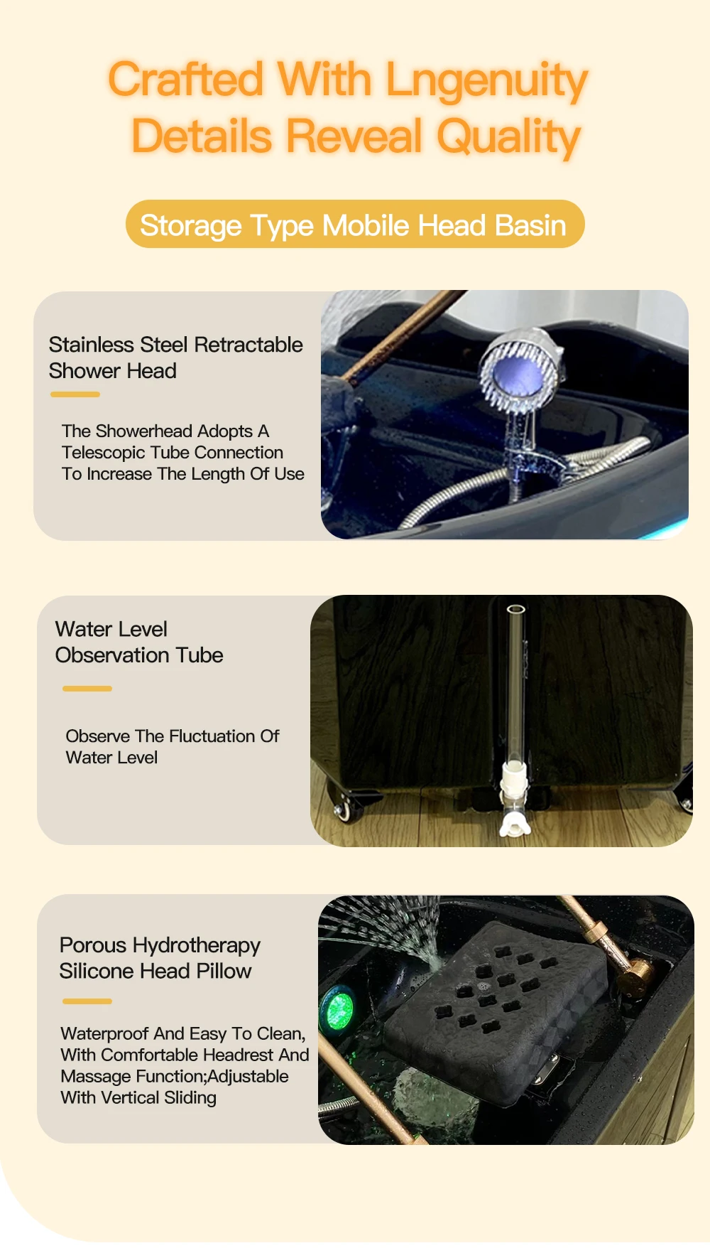 Head SPA Shampoo-Becken mit Wasserspeichertank und Heizung, Wasserzyklus, spleißbares Massagebett, Lieferung innerhalb von 2–10 Tagen – Detail 13