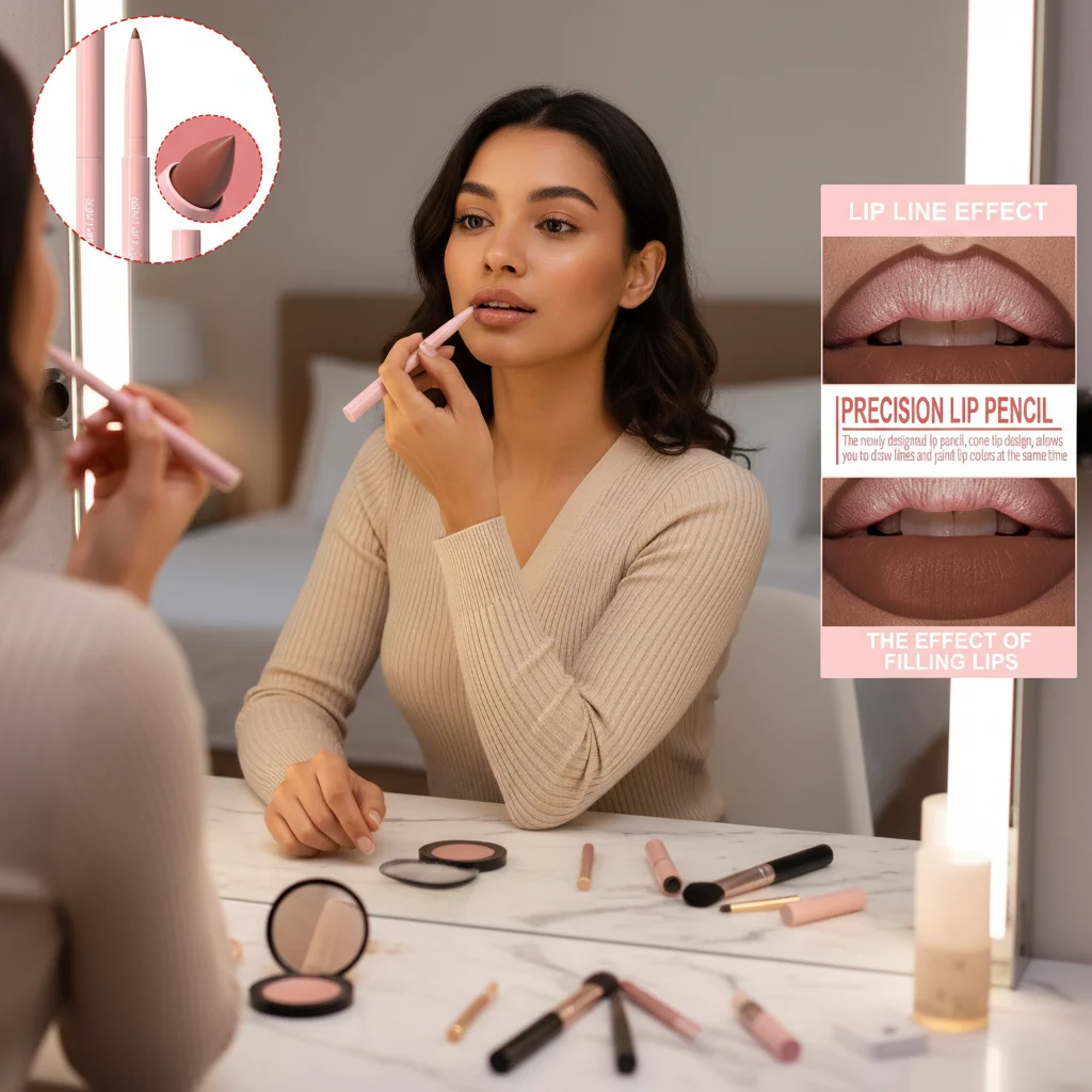 Tapered Nib Lip Liner Pencil Matte Red Brown Plumping Lip Stain Lasting Waterproof Fine Lipstick Slim Lip Outline Contour Makeup