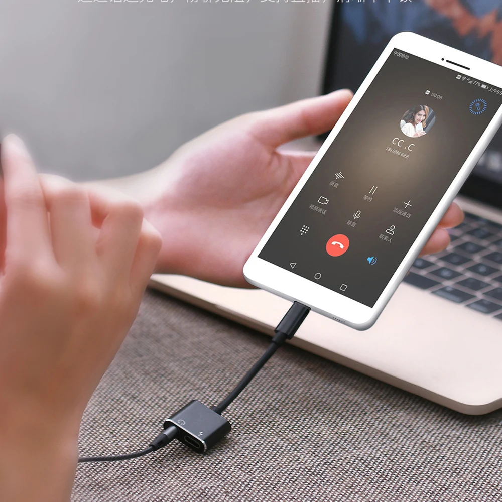 

2 in 1 Audio Cable USB C Adapter Type-C Audio Splitter Earphone Adapter Type C To 3.5 mm