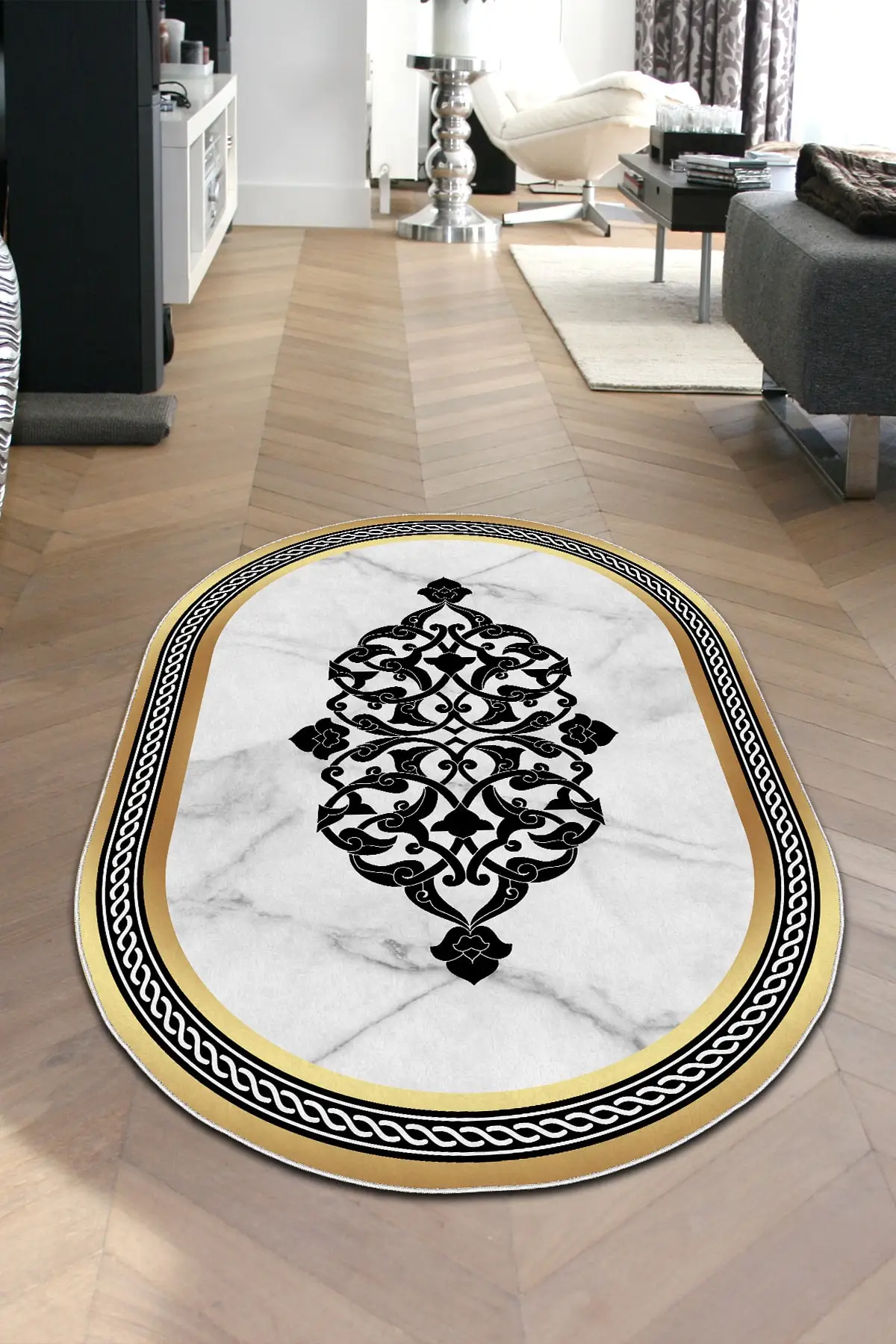 

DOLBOVI digital printing non-slip base machine washable Oval carpet, Gold carpet, living room carpet, Gold carpet, living room carpet