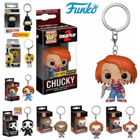 FUNKO TIFFANY เด็กเล่น Chucky V สําหรับ Vendetta IT Pennywise Scream Ghost Face Pocket POP พวงกุญแจคอลเลกชันรุ่นของเล่นเด็ก