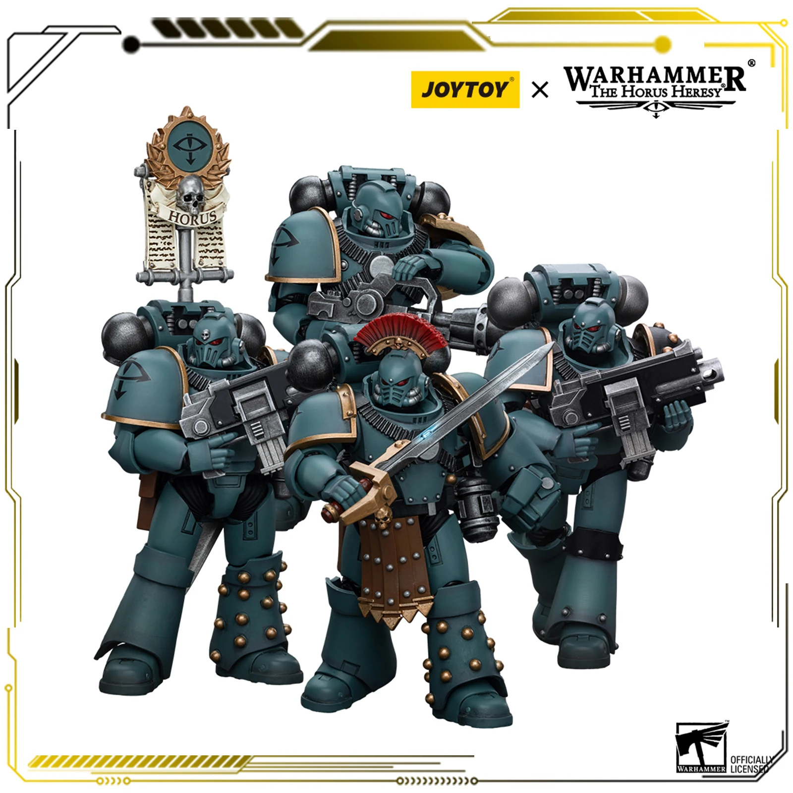 

JOYTOY Warhammer 40K 1/18 Action Figure Sons of Horus MKIV Tactical Squad Sergeant with Power Fist/Legion Vexilla/Flamer/Bolter
