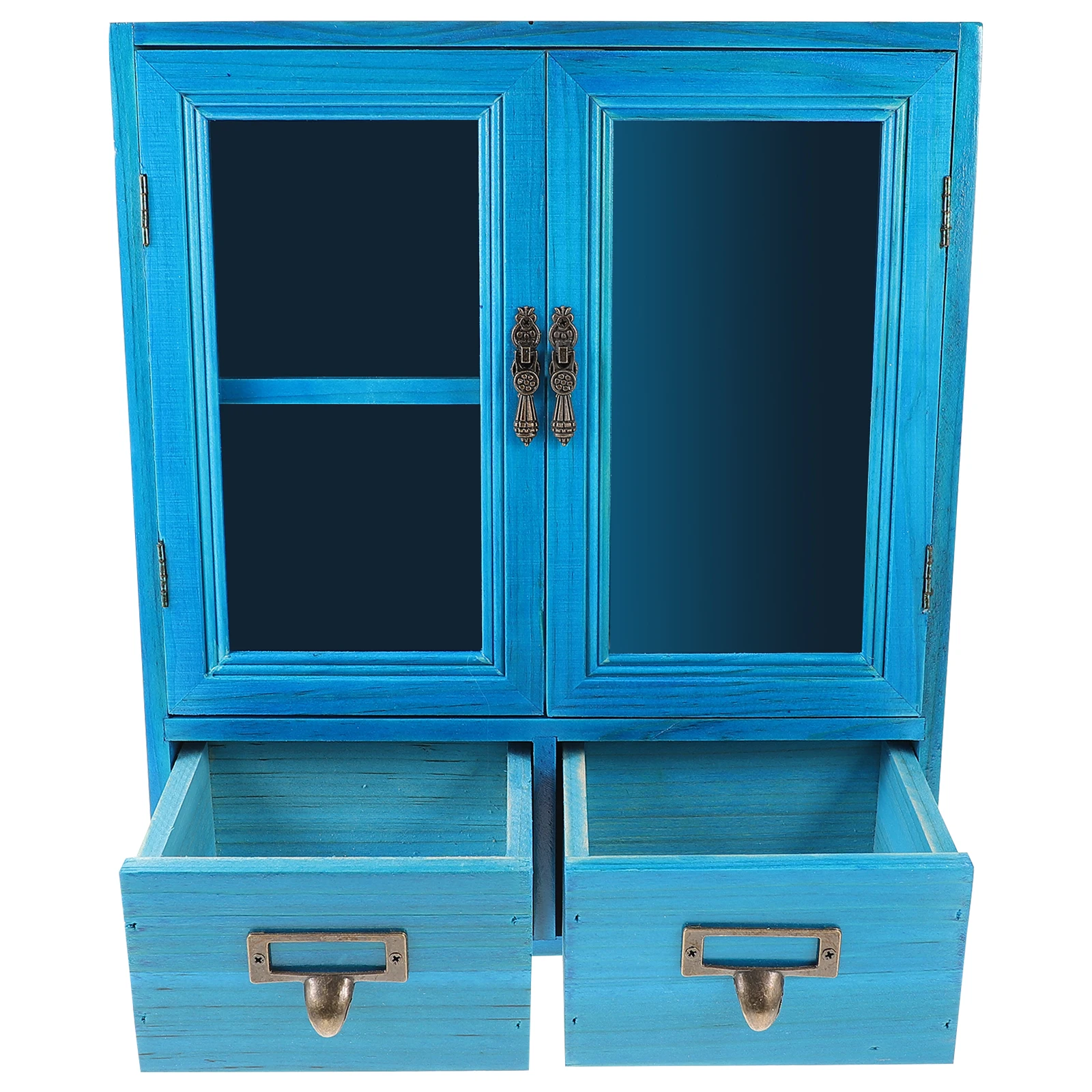 

Wall Cabinet Retro Blue Double Doors Wood Storage Box Space Saving Kitchen Furniture HouseDecoration Wooden Material