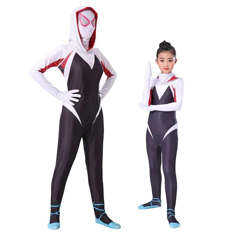 Spider-Man: Into The Spider-Verse Cosplay Costume Gwen Miles Spider Man Suit Bodysuit Lovers Adult Kids Party Dress Up