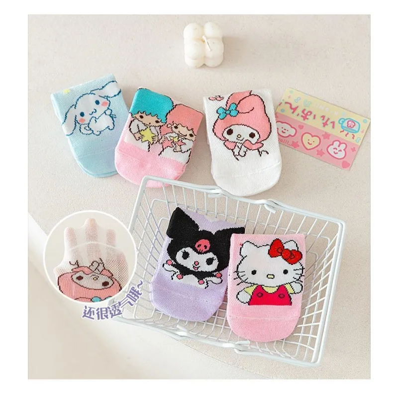 

10 пар тонких сетчатых носков Sanrio для девочек, спортивные носки из чесаного хлопка с героями мультфильмов