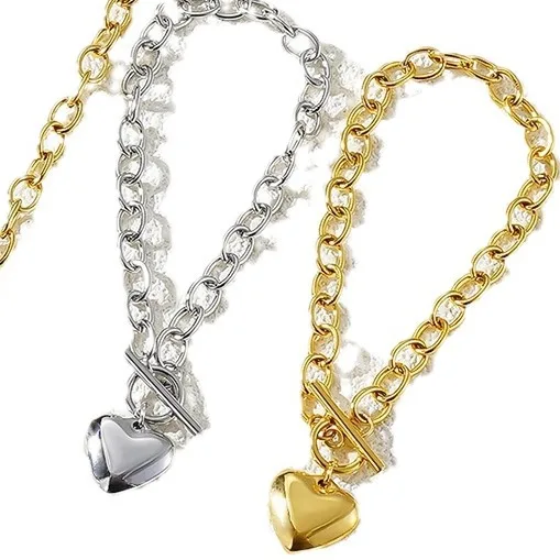 

Cross-Border New Ins Simple Titanium Steel Heart Pendant Nelace OT Bule Bracelet Set Women Faion Jewelry Accories