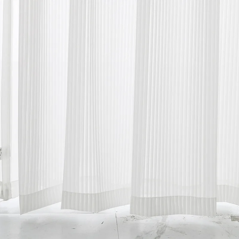 Cortinas transparentes de tul con rayas verticales para ventana, protección UV, para sala de estar, balcón, dormitorio, bahía, cortina de ventana de Color sólido personalizada