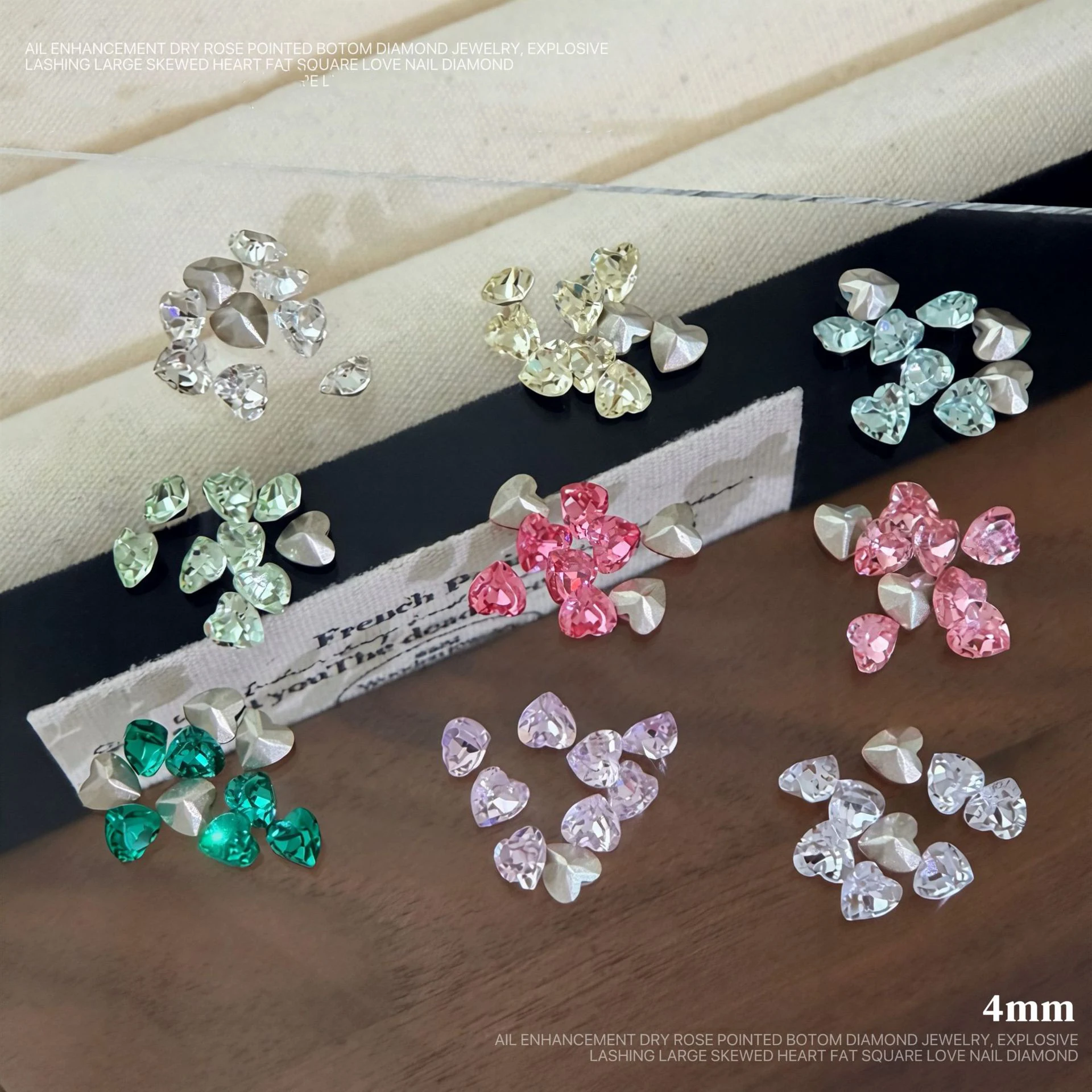 20Pcs 4mm Mini Point‑Back Love Heart K9 Crystal Nail Rhinestones Multicolor Sparkly Heart Nail Gems Decor DIY Manicure Ornaments