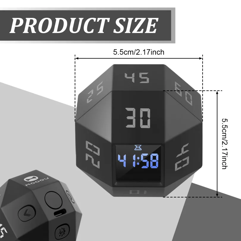 Rotating Pomodoro Timer 11 Preset Times Desk Productivity Flip Timer Rechargeable Mini Timer Desk & Study Productivity Timer