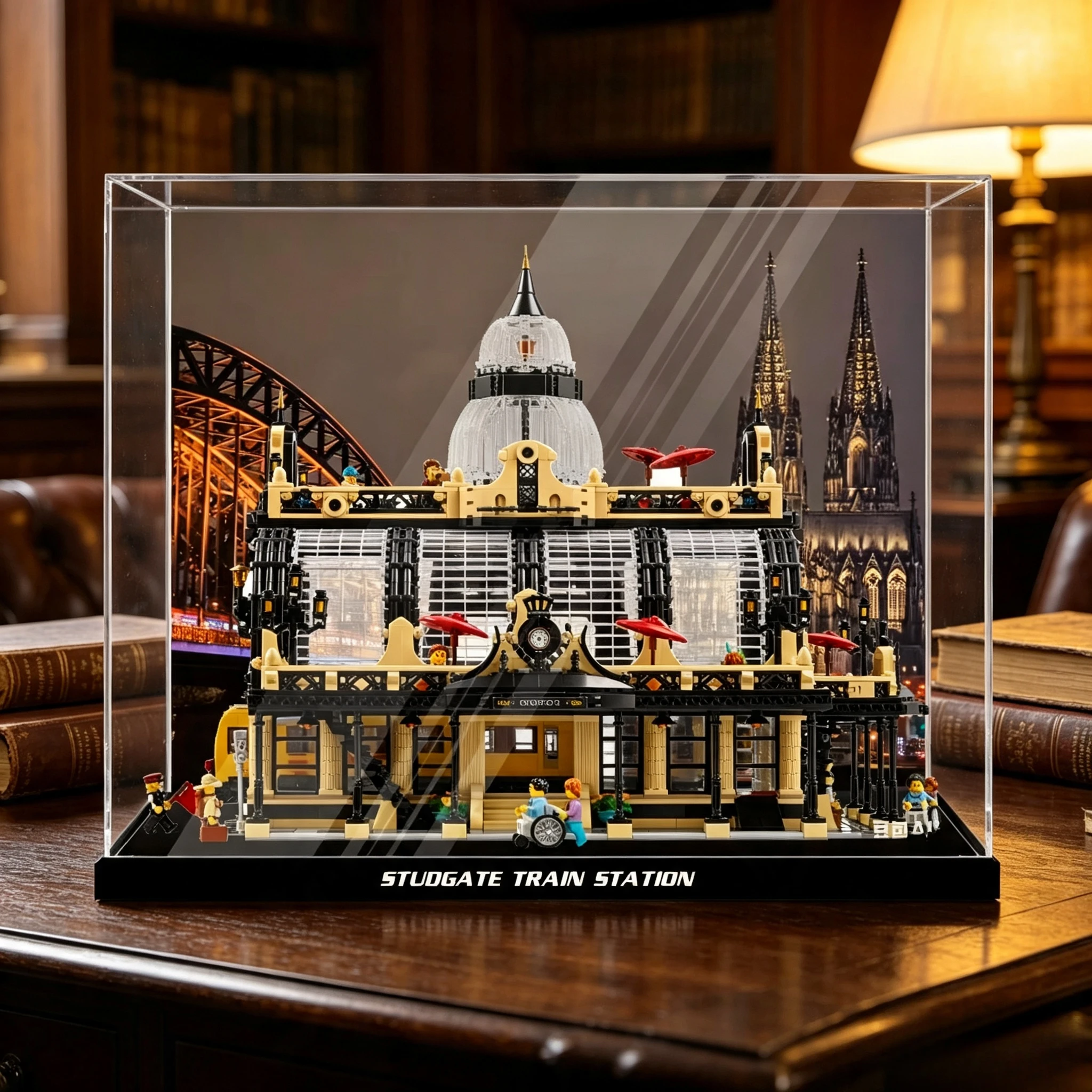 Suitable for LEGO 910002 train station high-definition transparent high-end acrylic dust-proof display storage box