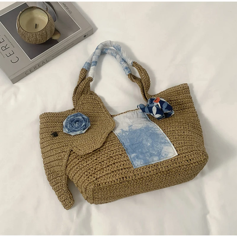 Elefantenförmige Schultertasche, Damen-Raffia-Strohtasche, Sommer-Strand-Urlaubstasche, Modische Chic-Tasche – Detail 16