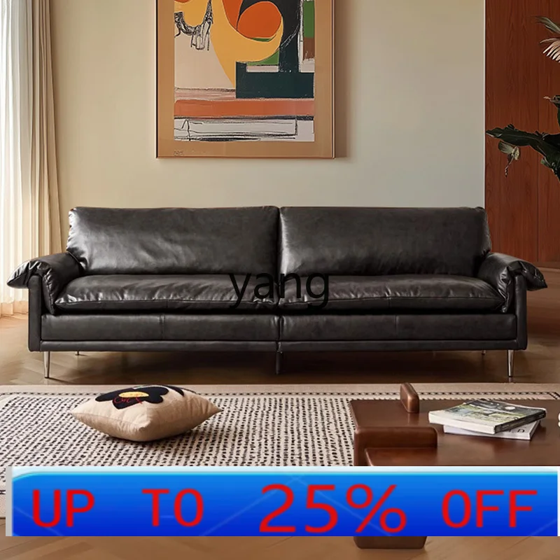 

LH sofa retro oil wax leather medieval living room straight row down three-person sofa
