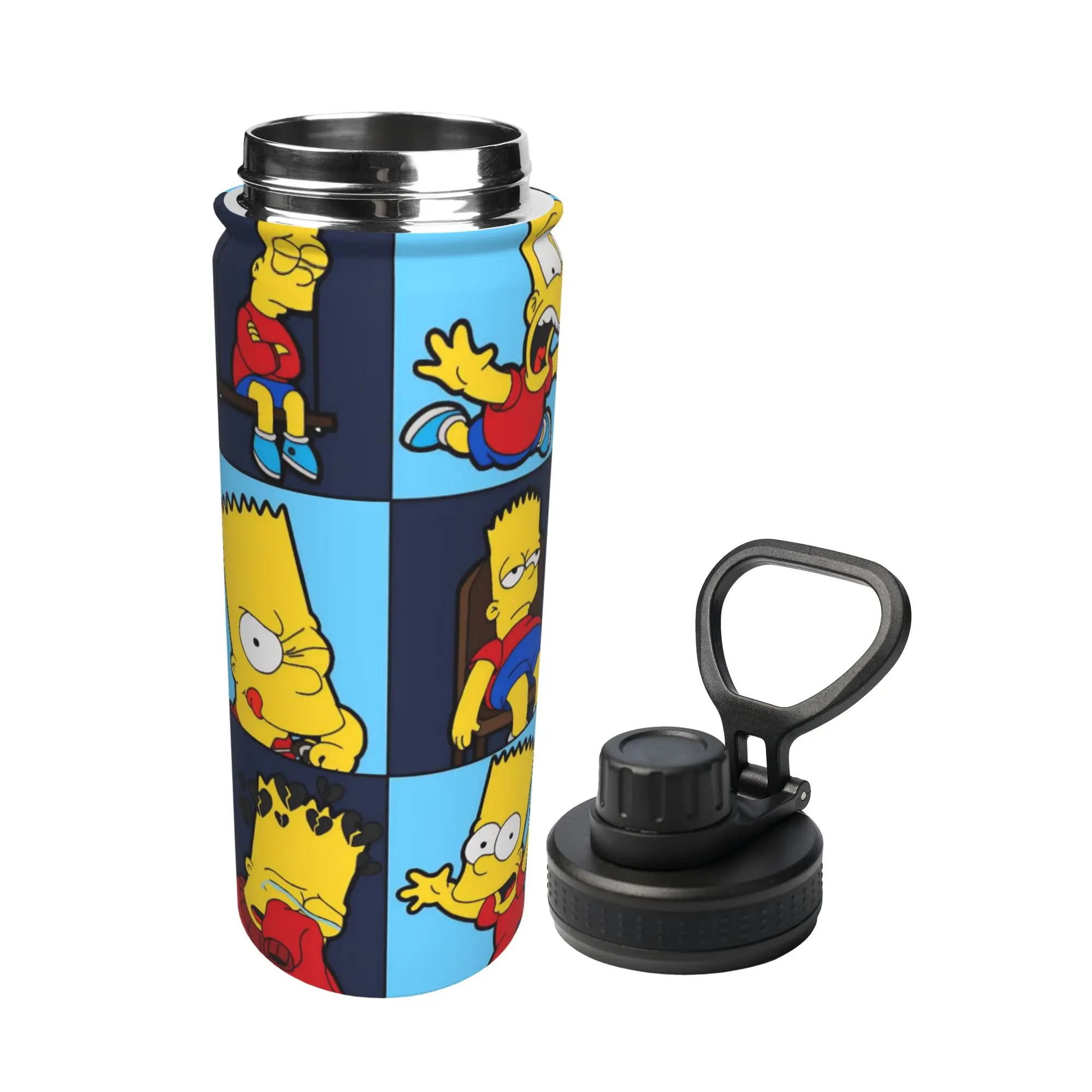 S-Simpsons Cartoon 18OZ Sports Insulated Kettle  Thermal Cup Vacuum Flask Double Wall Mugs Spill Proof