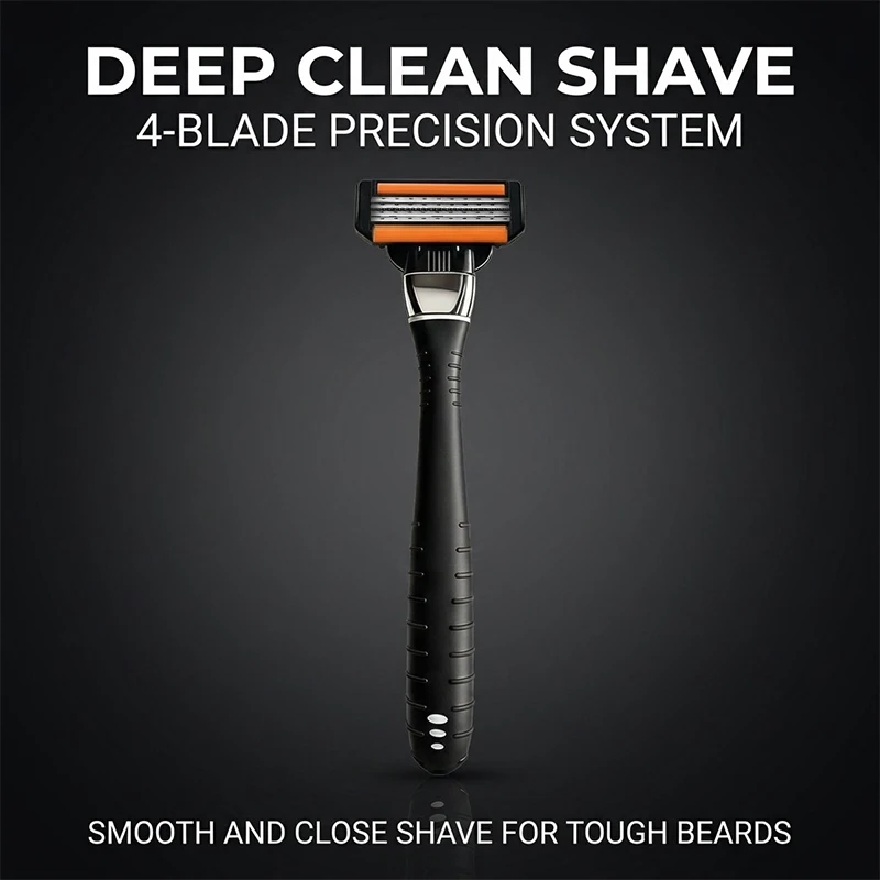 Jingsu 4-Layer Manual Razor Set, 1 Razor Head with 4/8/12/16/24 Replacement Blades, Stainless Steel Manual Razor for Daily Facial Care