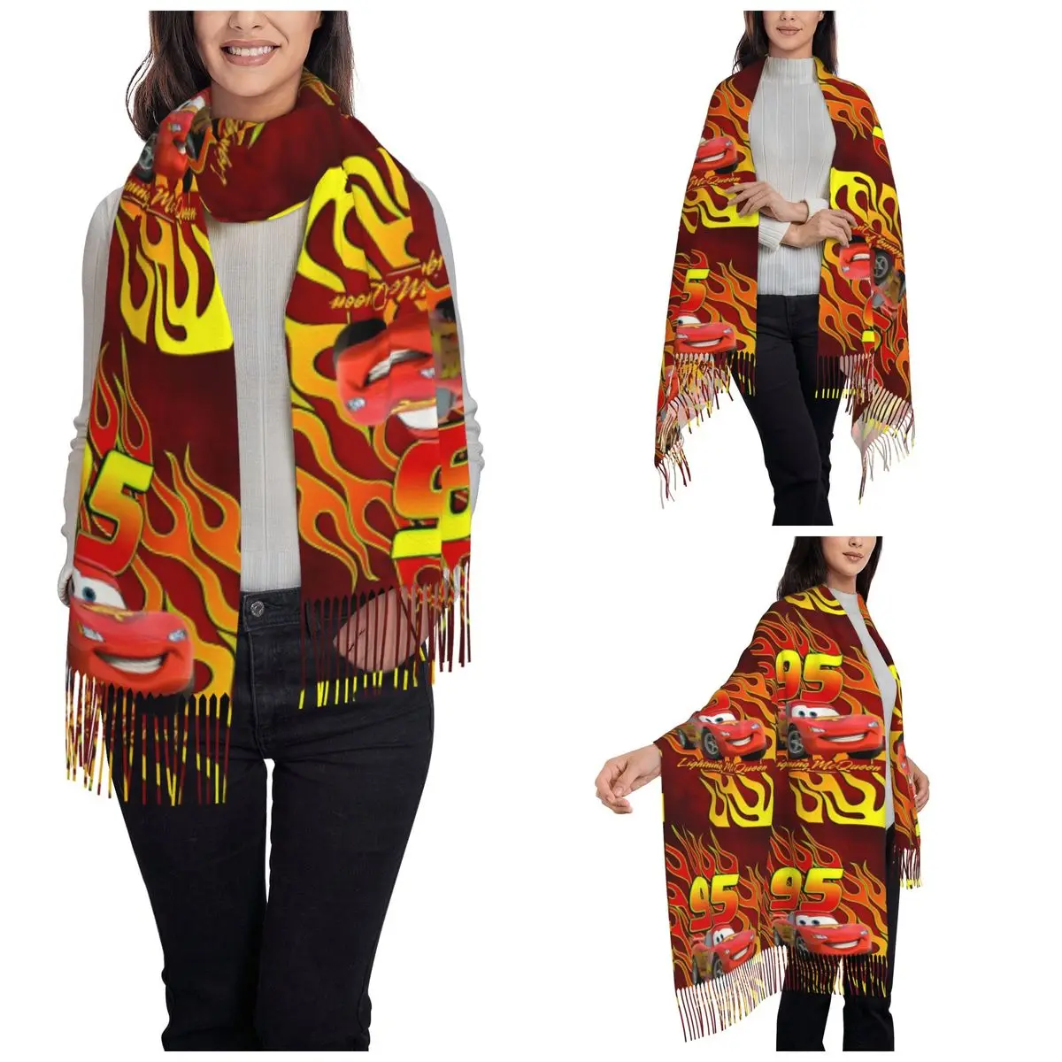 Women's Tassel Scarf Lightning Mcqueen 95 Long Winter Fall Shawl and Wrap Daily Wear Pashmina Scarves