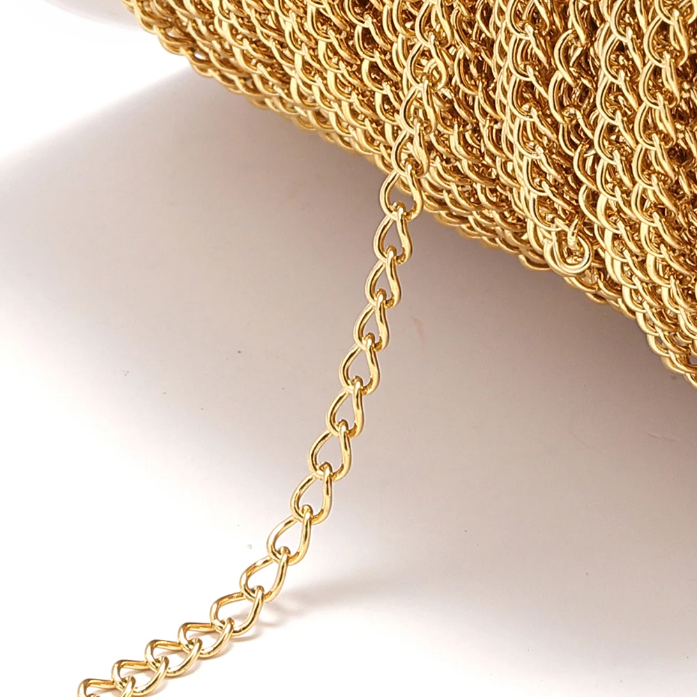 Kein Verblassen, 2 Meter Edelstahlketten für die Schmuckherstellung, DIY-Halskette, Armband, Zubehör, Goldkette, Lippen, Perlen, Perlenkette – Detail 17