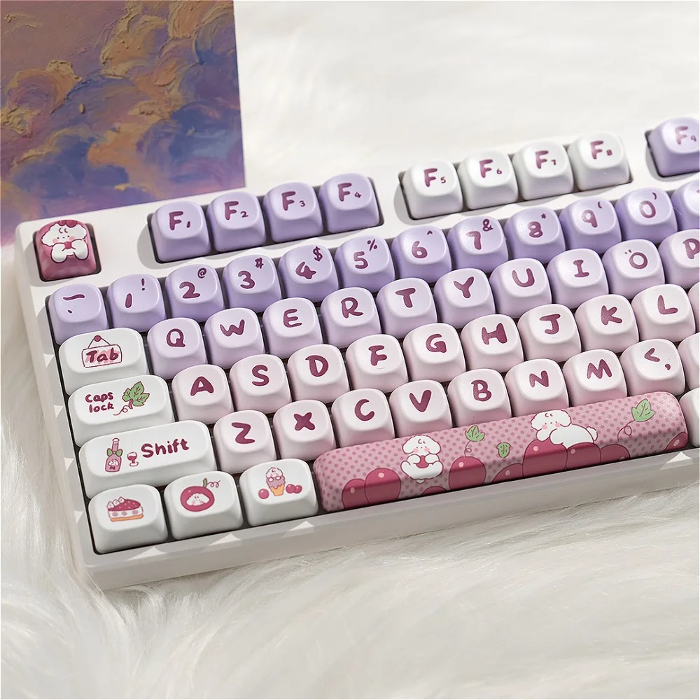 

PBT Keycaps, Small Full MOA Grape Puppy Theme, Personalized Keycaps for Cherry MX 104/87/61 Mechanical Keyboards