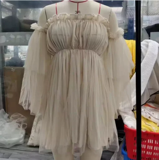 Robe portefeuille Sexy à volants pour femmes, couleur unie, maille, sans bretelles, princesse, robes de plage, mode transparente, taille haute, maille, fête