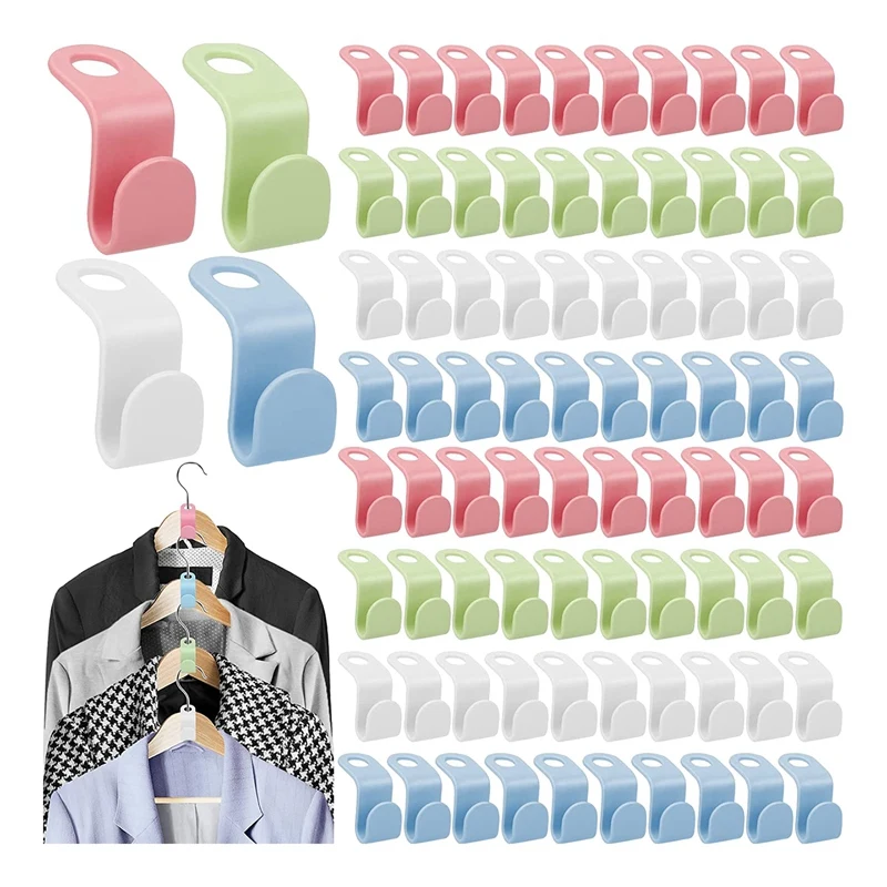 

200PCS Clothes Hanger Connector Hooks, 4-Colors Hanger Extender Hooks, Plastic Magic Cascading Hanger Hooks For Hangers