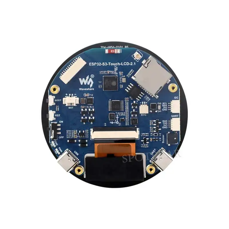 Esp32 s3 2.1 polegadas lcd 480*480 pixels tela sensível ao toque captiva rtc porta de bateria wifi ble5 lvgl hmi com sensor qmi8658c de 6 eixos