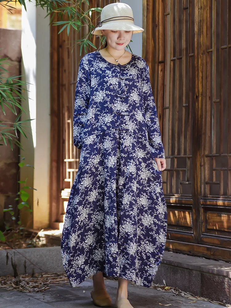 

Хлопковая женская блузка с ретро-принтом, свободного кроя, для весны и осени, с эффектом стройности, художественная, комфортная, мягкая, длинная, с V-образным вырезом, А-силуэт...