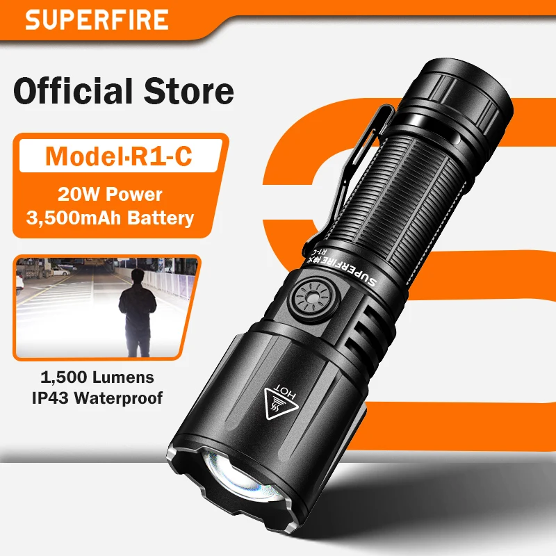 superfire-r1-c-20w-超高輝度懐中電灯-ズーム機能付き-長距離照射-350m-充電式-led-ハンディサーチライト
