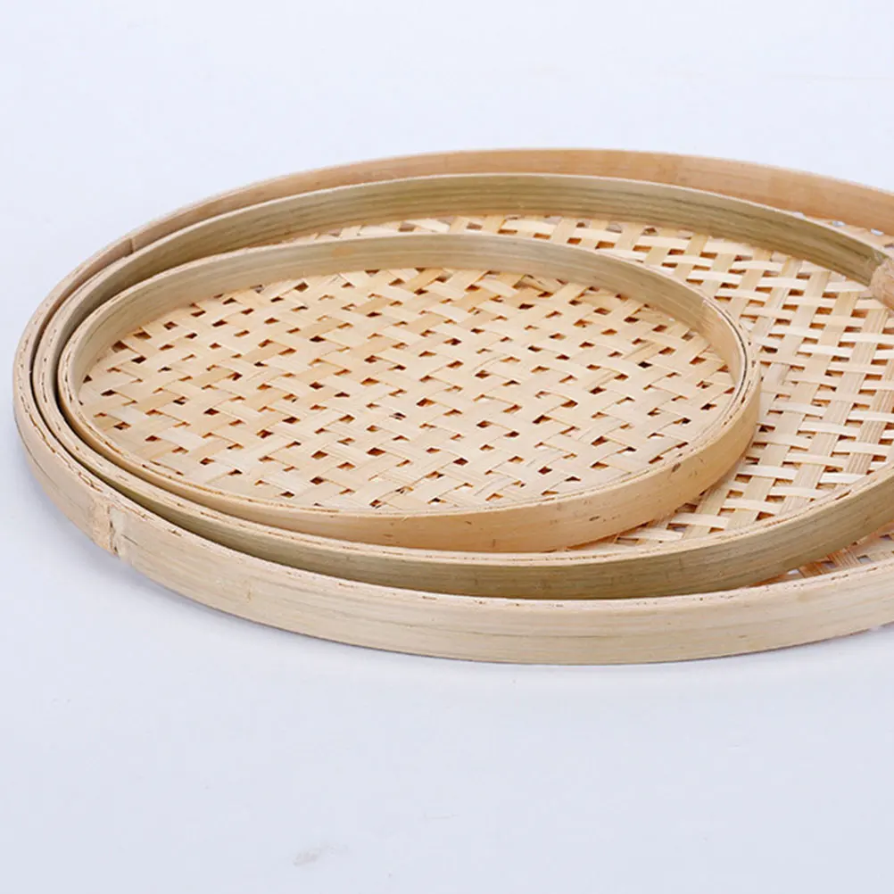 

2pcs Woven Sieves Storage Holder Drying Basket Food Tray Fruit Vegetable Container Handmade Woven Bamboo Basket Kitchen Storage